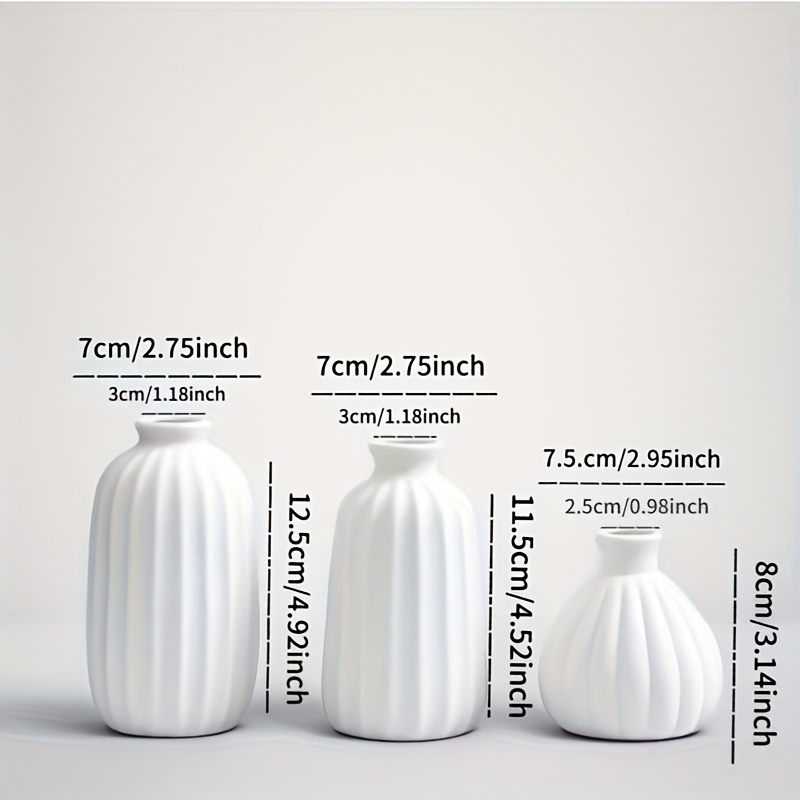E-shop 3pcs Moderne Keramikvasen-Set mit gestreiftem Design - Weiß, Beige und Hellgrau, für Heimdekoration und Blumenarrangements, Vase Home Decor