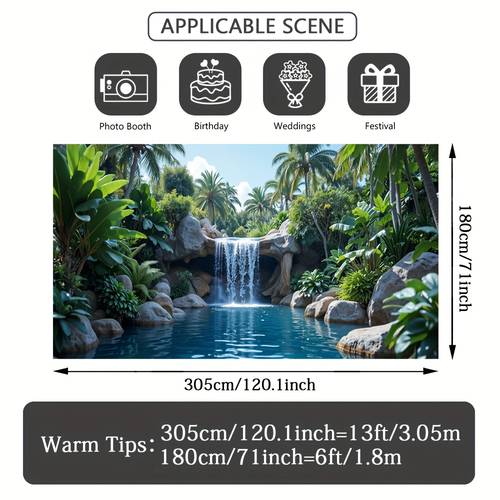 1 stück 2d-flachdruck-wasserfall-garagentor-banner - lebendige tropische mit üppiger und stürzender wasserfall, große stoffabdeckung für die außendekoration, einfache installation, für hochzeiten, partys und besondere ereignisse, außendekoration für events | exotische atmosphäre dekoration | -funktion, wasserfall-garagentor-abdeckung-dekorationen