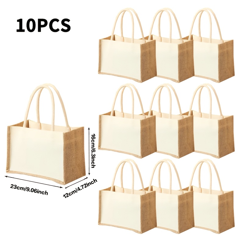 TEMU 10pcs Set Of Burlap Canvas Tote Bag, Reusable, Used For Ladies' Bridesmaids' Weddings, Diy Painting, Outdoor Camping Storage, Size 9.06x6.3x4.72