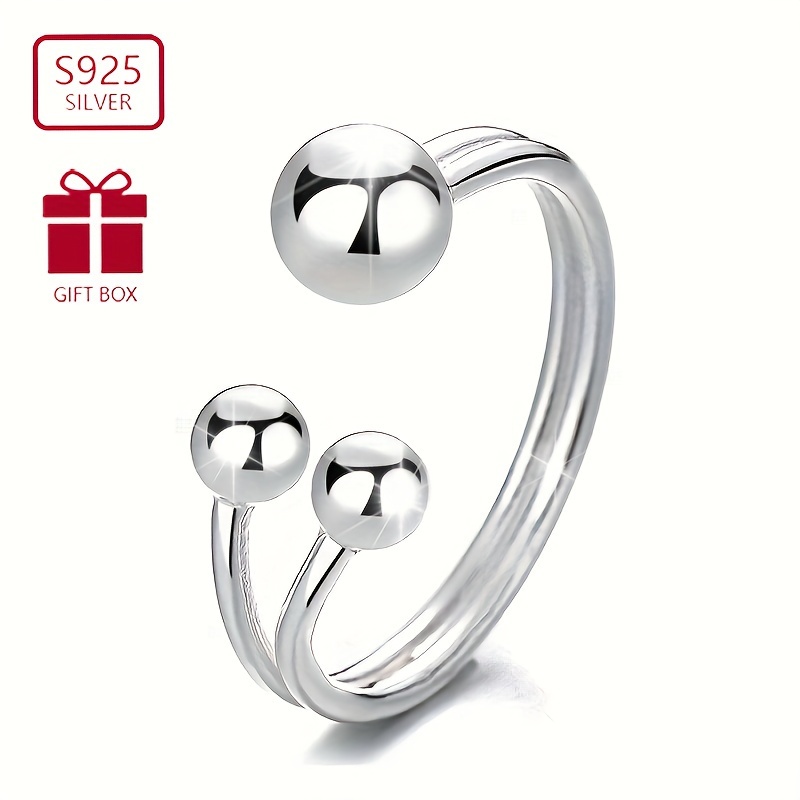 

1pc S925 Sterling Silver Irregular Round Bead Silver Ball Line Trendy Open Ring Minimalist Luxury Style Suitable For Daily Party Wearing Women's Finger Ring 1.9g/0.07oz