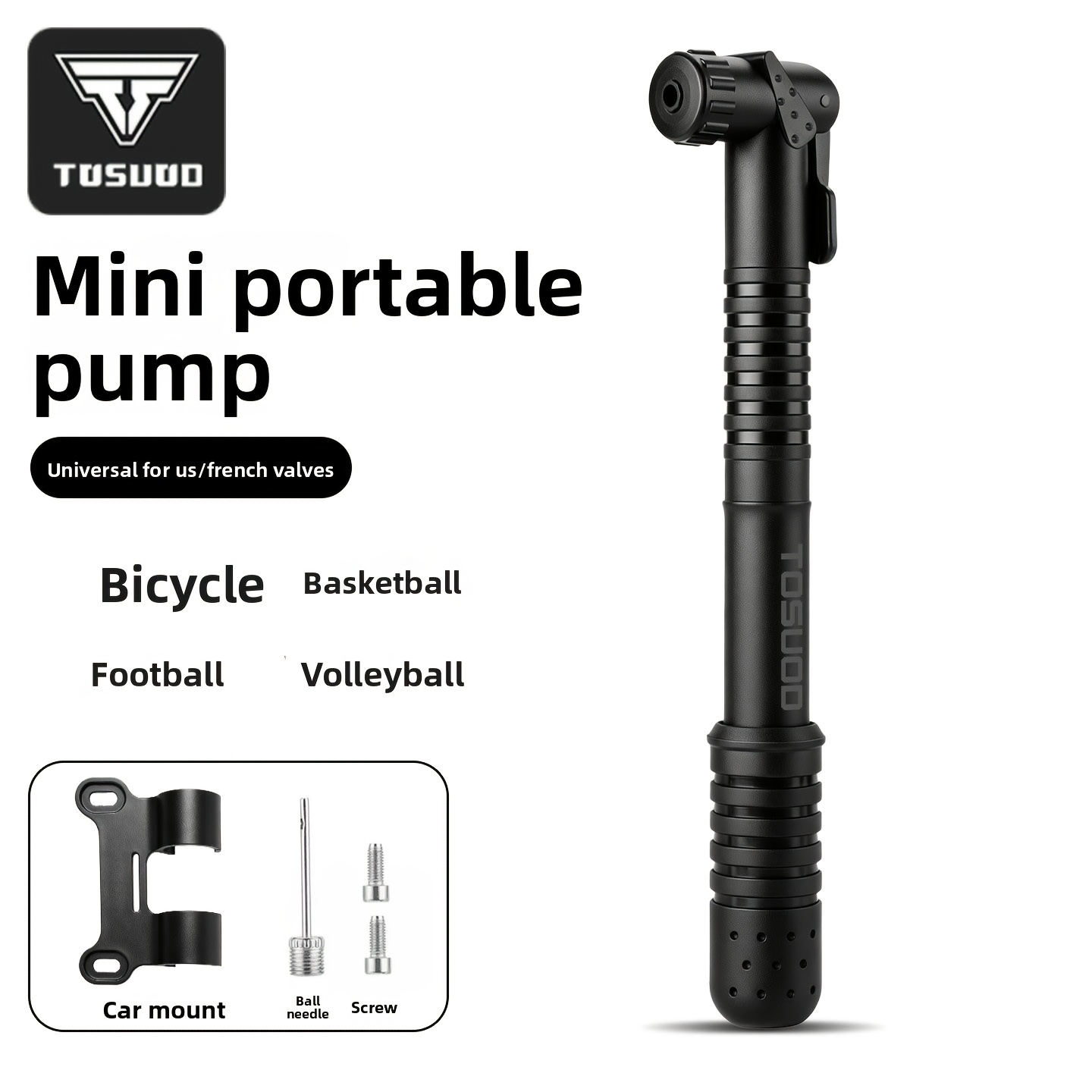 TEMU Gonfleur de vélo portable, pompe à air pour VTT avec haute pression, mini pompe de gonflage pour vélo de route, pompe à air pliable pour vélo