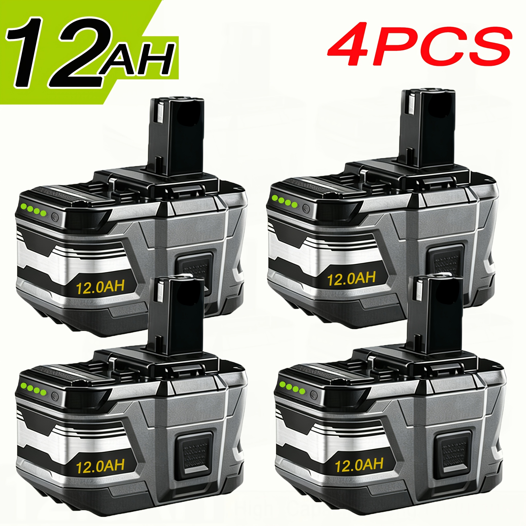 TEMU 4-pack 12.0ah Featuring High-capacity Lithium- Compatible With Ryobi , , P104, P105, P106, P108, P107, And P109 For Cordless