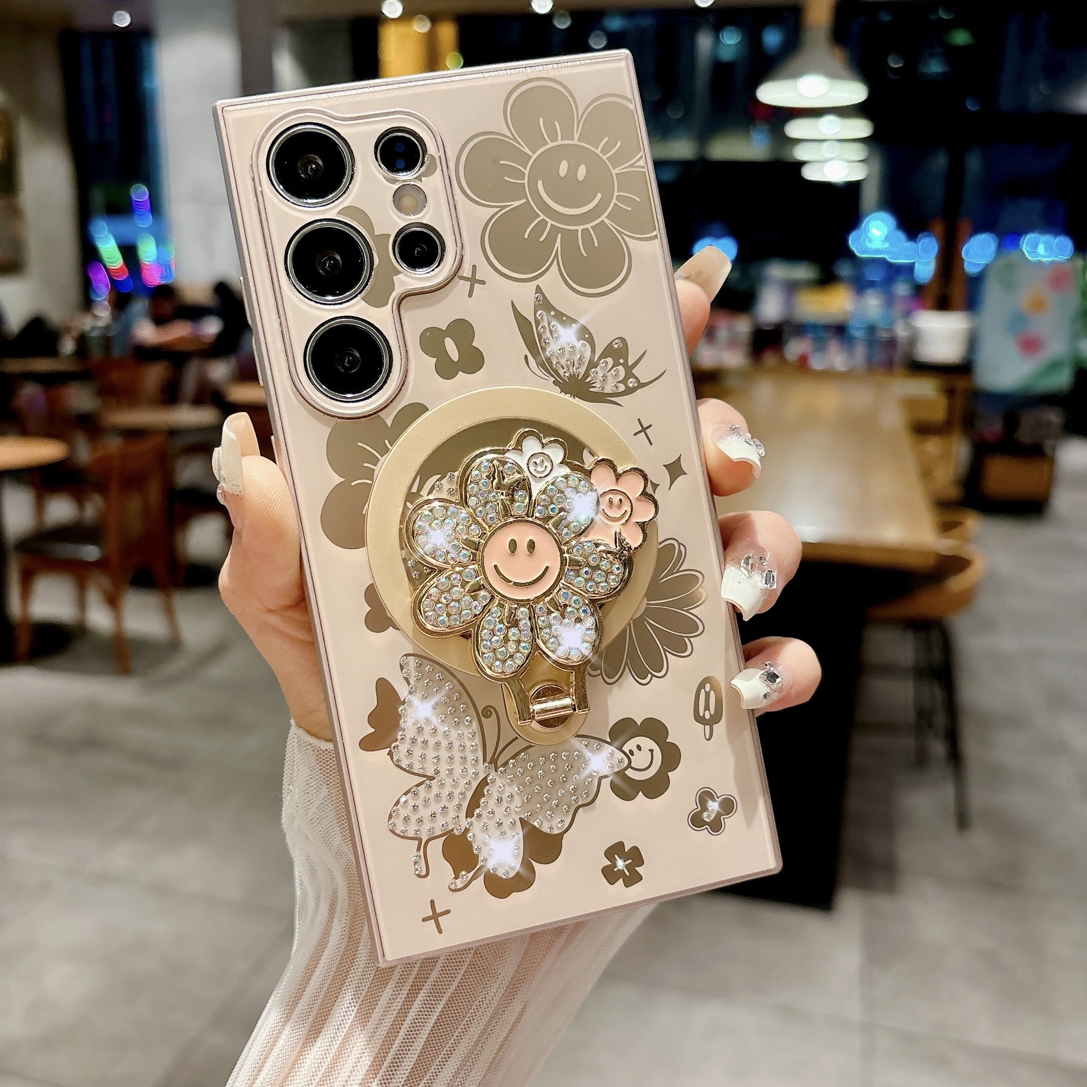 Phone case: Magntic for Galaxy S25 ultra/S24 ultra/S23 ultra/S22  ultra/S25+/S24+ Flower stands Flower Laser Glossy Pattern Cute Diamond  Floral * Phone Cover Stylish Durable Protective Case for Girls ...
