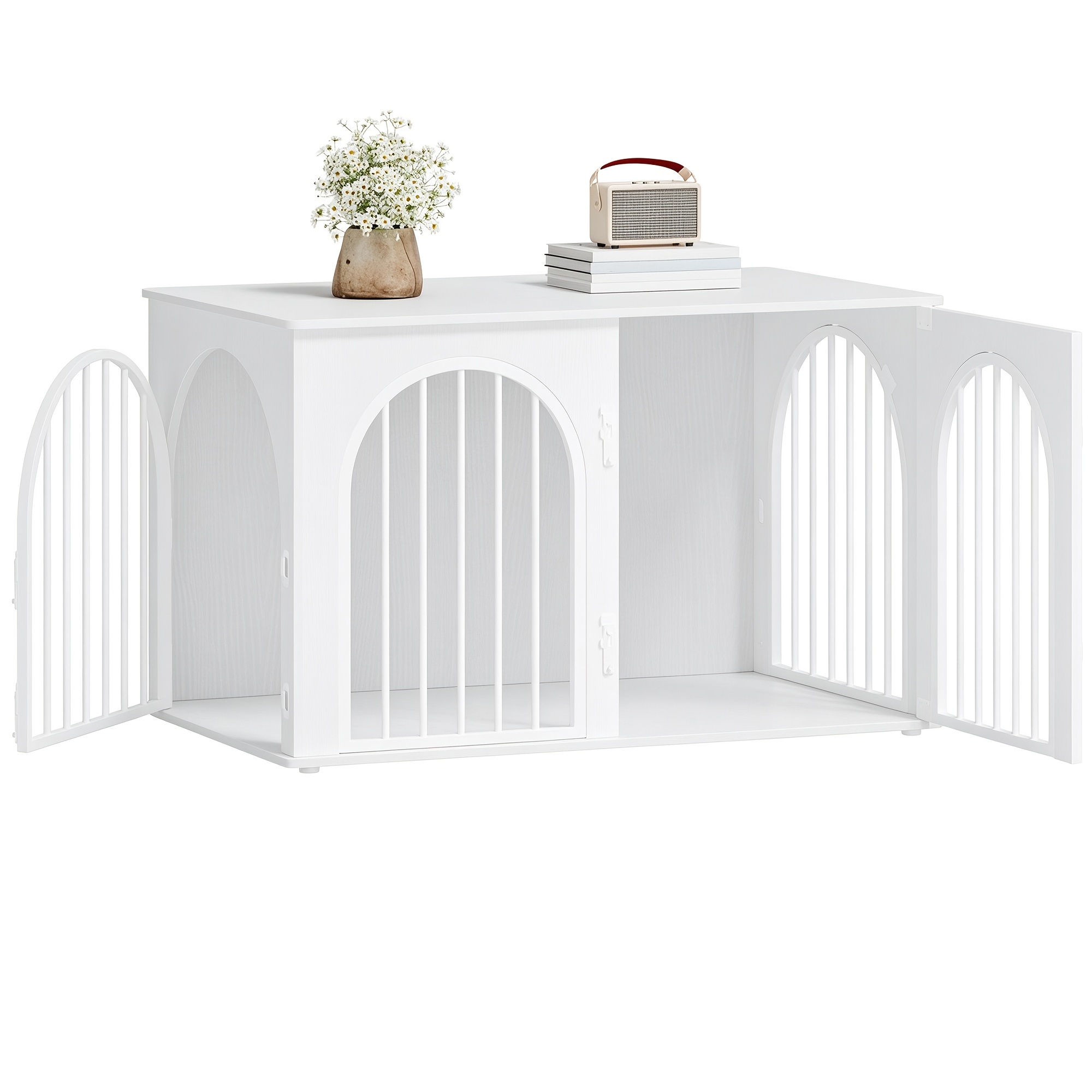 TEMU Mobile a per cani, box per cani da 100 cm, 3 porte, porta ad , box per cani moderno da interno per cani fino kg, tavolino, per cani da casa 60 x