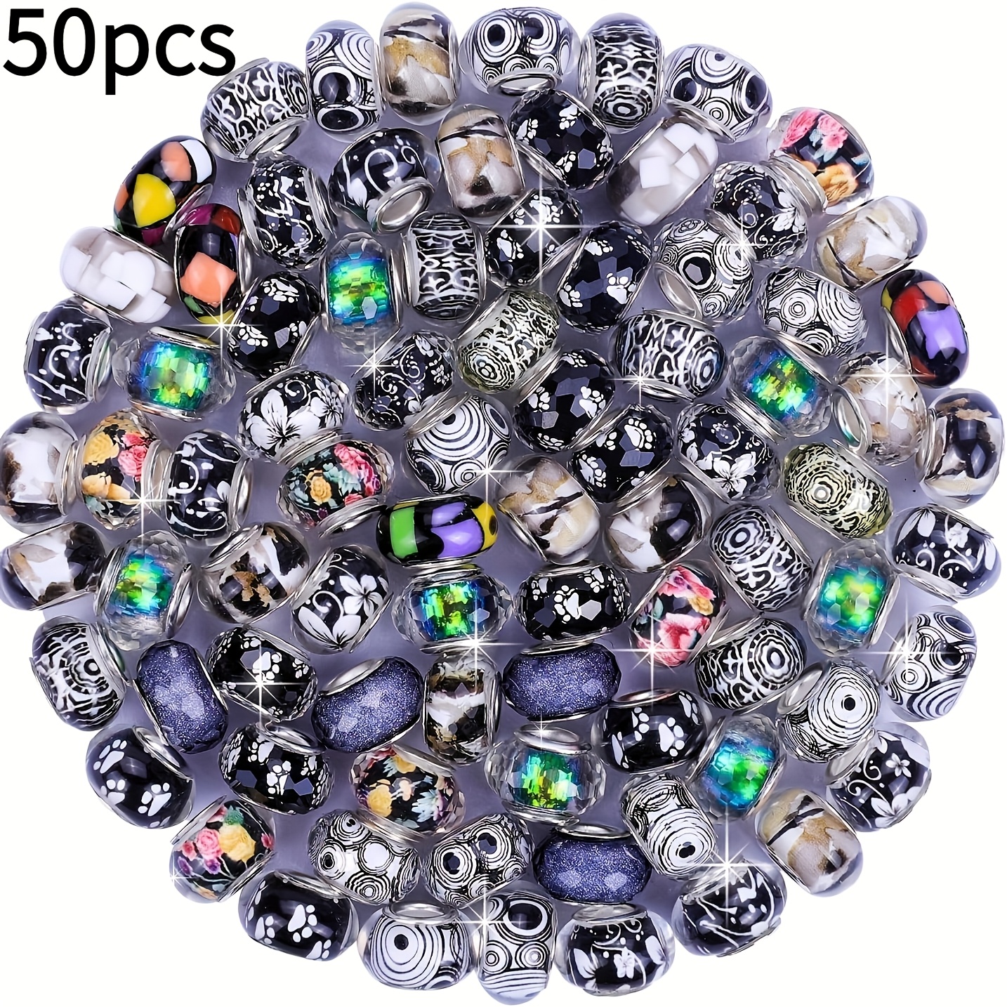 Image of 30/50 Large Hole Garden Beads, Beads And Bead Assortments, European Craft Beads Spacers, European Large Hole Beads, For Handmade Jewelry Making Supplies (black)