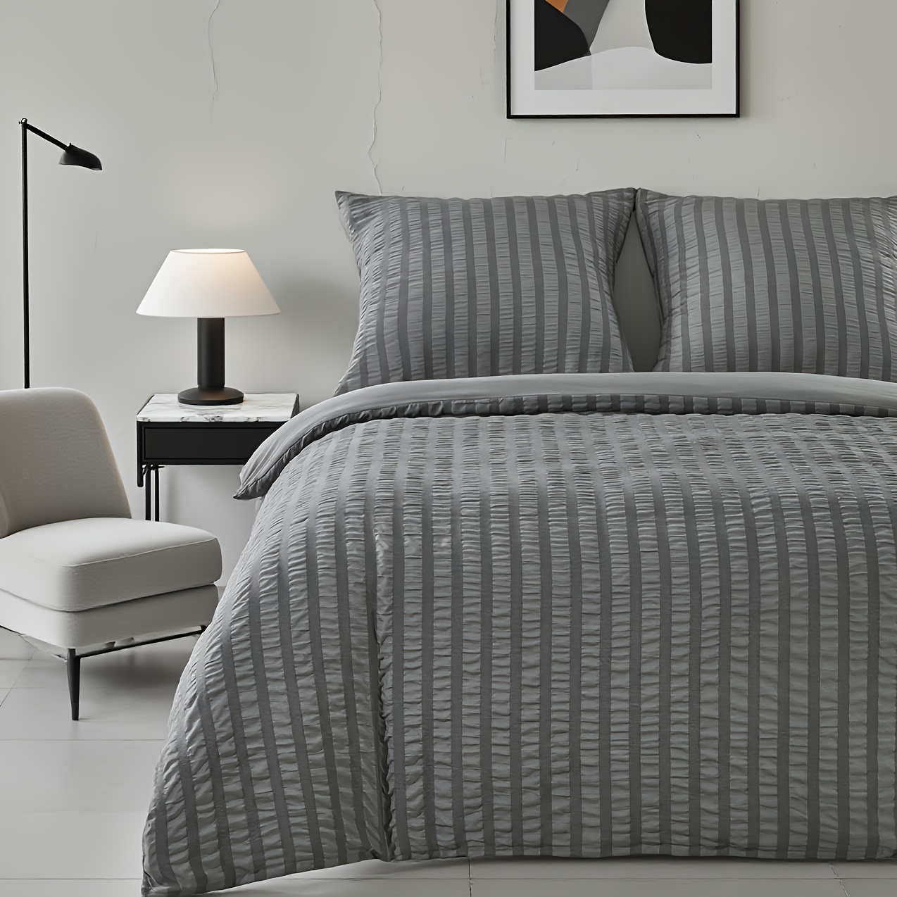 1 Embossed Striped Bubble Gauze Duvet Cover, Simple Bedding With Zipper Closure, Machine Washable, Suitable For Hotel Bedrooms, Dormitories, Etc. Includes 80 * 80cm Pillowcase