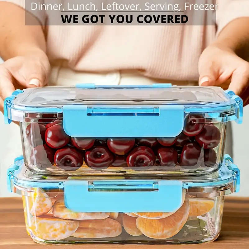 10pcs food storage containers leak proof and reusable glass meal prep containers multi purpose clear food storage containers with sealing lids for camping picnics schools and offices kitchen organizer and storage kitchen accessories Product details 4