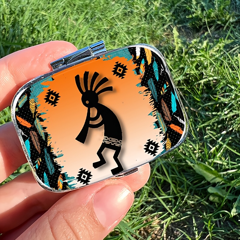 

1pc Tribal Metal Pill Box, Mini 2-compartment Portable Medicine Organizer, Compact Pocket-sized Pill Case For Travel And Daily Use, Unique Gift Idea