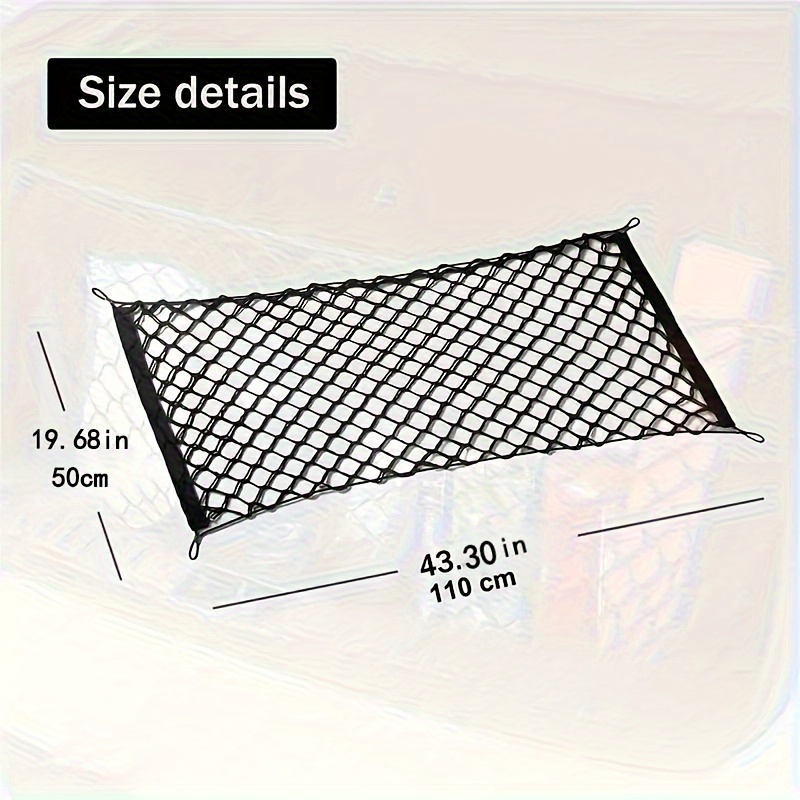 TEMU 1pc Car Trunk Storage Mesh Bag, Elastic Trunk Storage Net Pocket For Motorcycle, Bike, Cars, Trucks, Atvs, With Hooks