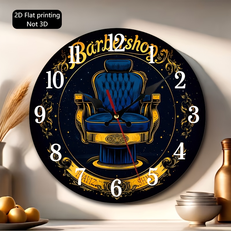 TEMU 1pc Barbershop Wall Clock With & - Round Retro Suitable For Salon, For Man Cave, Home Office Decor - Artificial Plate, Modern Minimalist Clock