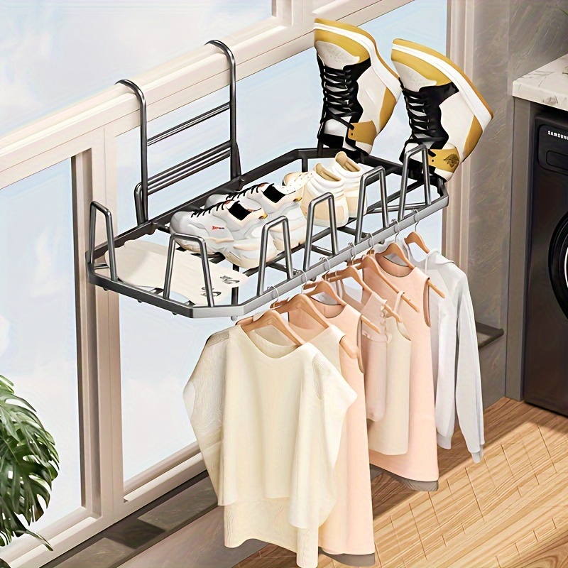 TEMU 1pc Shoe Drying Rack, Hanging Laundry Rack For Drying Shoes, Bathroom Balcony Clothes Drying Rack, Clothes Storage Airing Rack