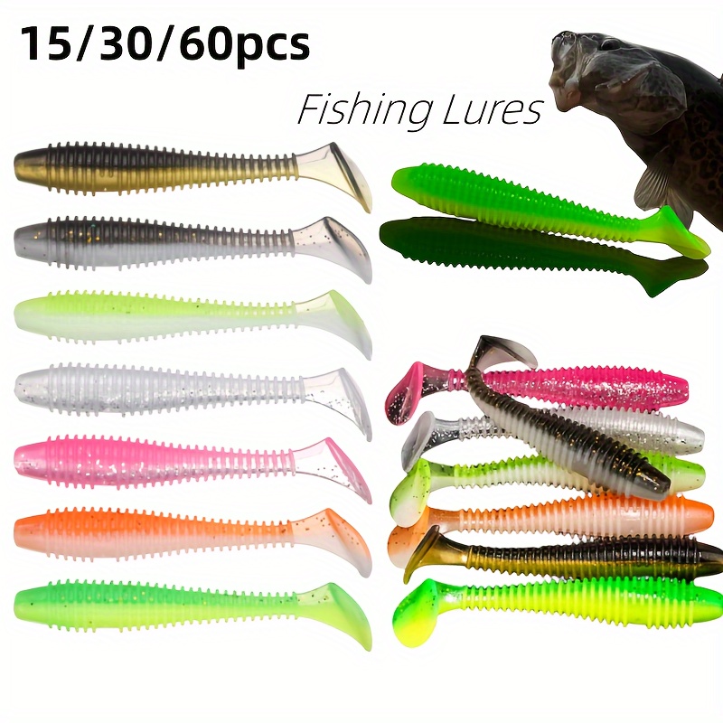 50Pcs 2in T-Tail Soft Fishing Lures Fish Baits Kit for Freshwater and  Saltwater