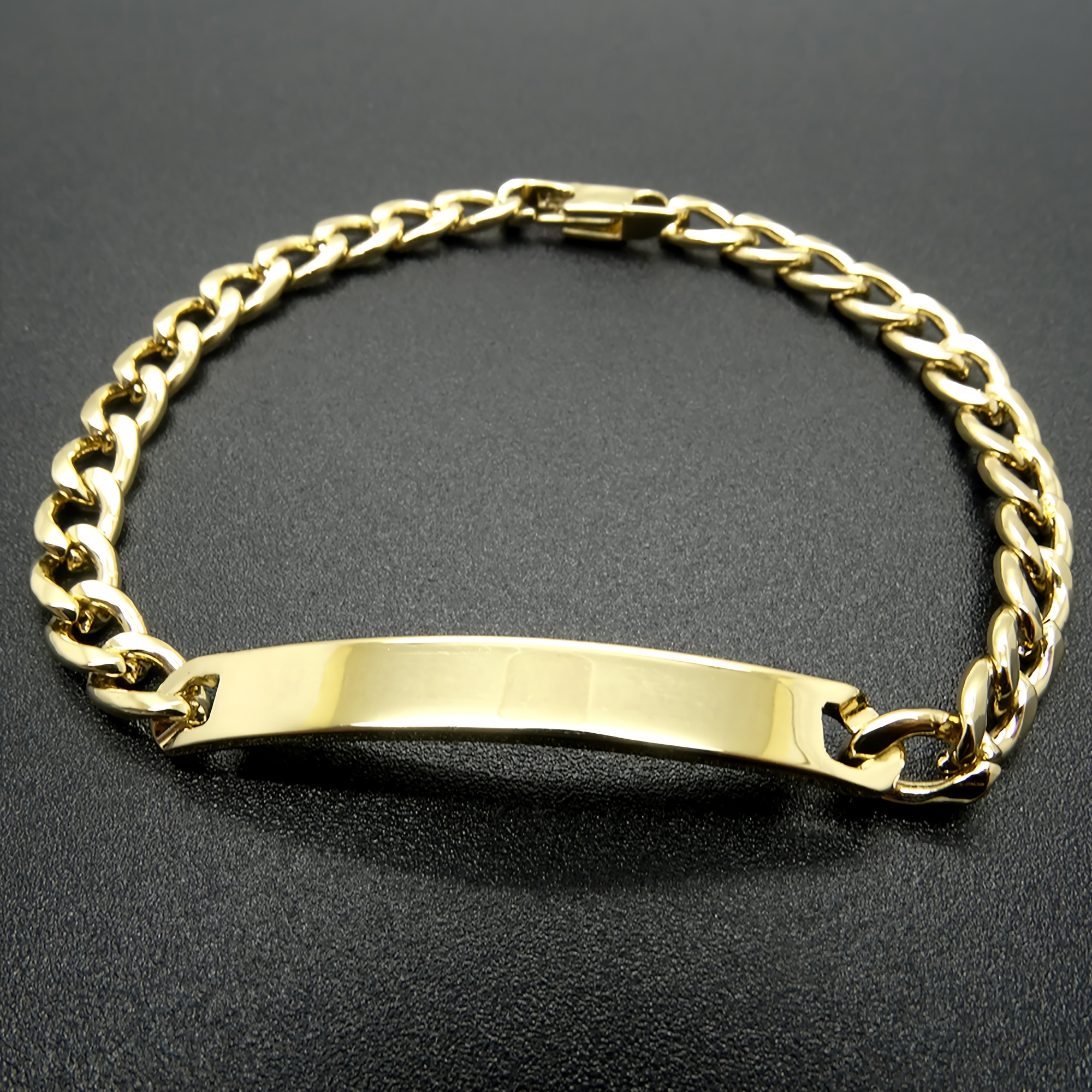 E-shop 1 Goldarmband, 18K Goldbeschichtet, Glänzend, 6mm Breite Polierte ID Biege-Etikette, 8 Zoll Lange Miami Cuban Link, Hochwertiger 304L Edelstahl,