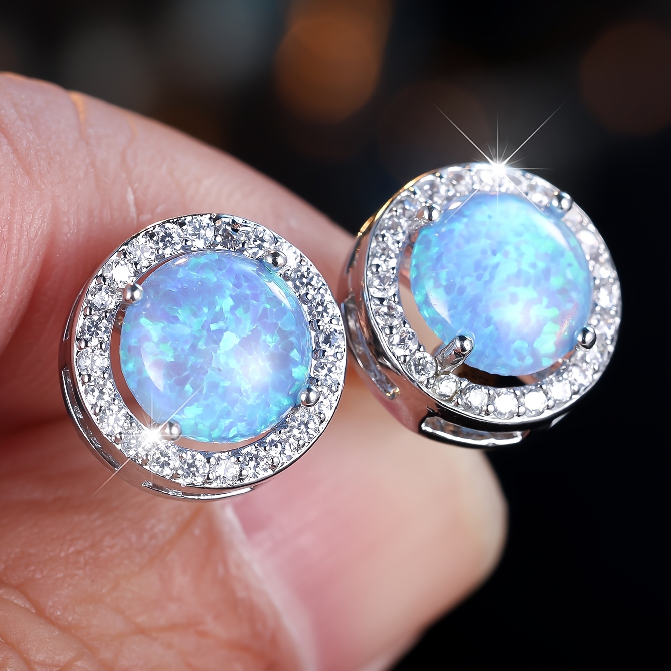 TEMU Angol A Pair Of Women's Fashionable, Elegant, Simple, Light Luxury, Niche, , Versatile, And Exquisite Jewelry Accessories Inlaid With Blue