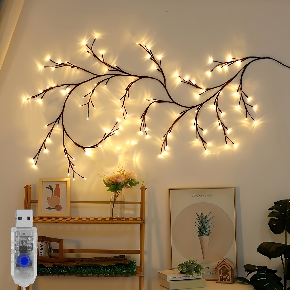 

1pc 96led Tree Branch Light, For Desktop Wall Decoration, 8 Modes, Usb Powered Diy Festive Tree Vine Light, Christmas Decoration Night Light, Halloween Decorations Lights Outdoor