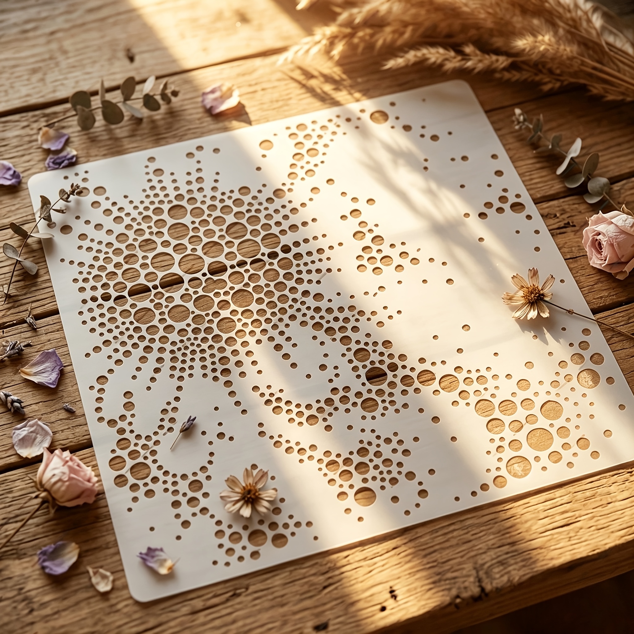 TEMU 1pc 12X12 Pouces Gabarit Motif Points Abstraits, Grand Gabarit de Dessin Géométrique à Bulles Réutilisable, pour Peinture, Art Mural, Décoration