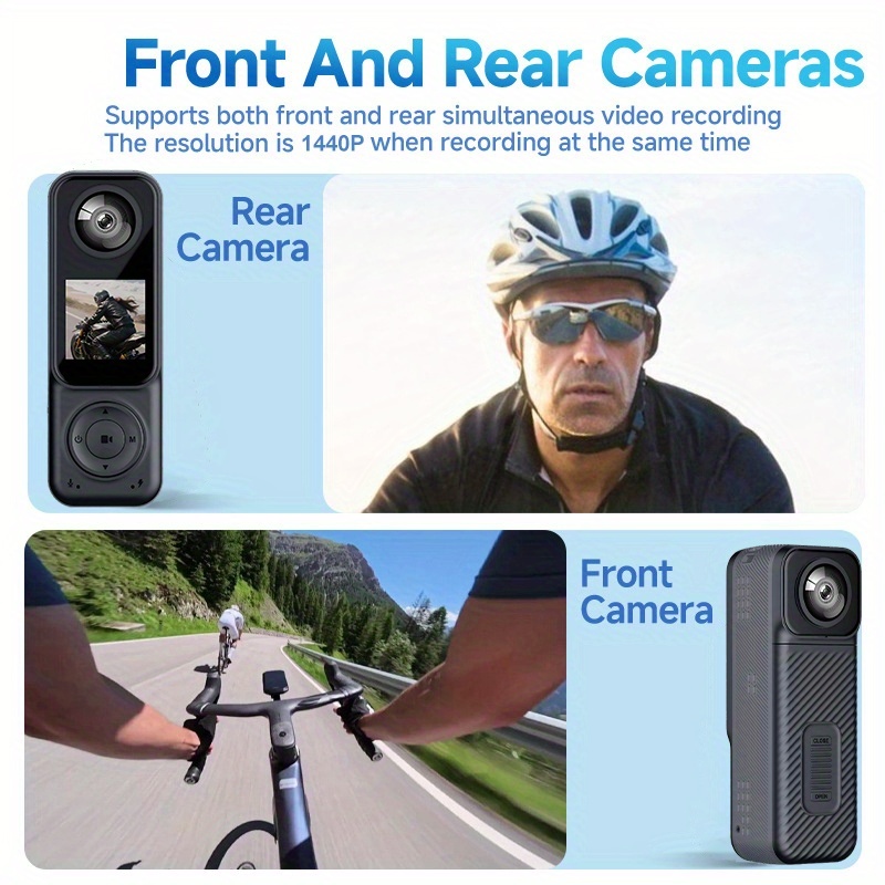 Dual 1440P Front/Rear Action Camera with Color Screen & - - Vlogging Camera Suitable for Sports/Travel, Dual Recording,, Holiday Gift ()