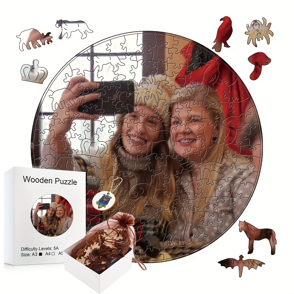 

Puzzle en Bois Personnalisé - Art Photo Personnalisé pour Famille & Couples - Forme Ronde Unique - Cadeau Idéal pour les Fêtes