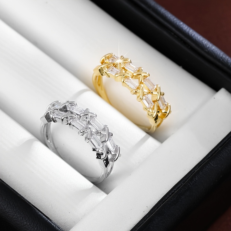 Golden Plated Square Zirconia Ring for Women