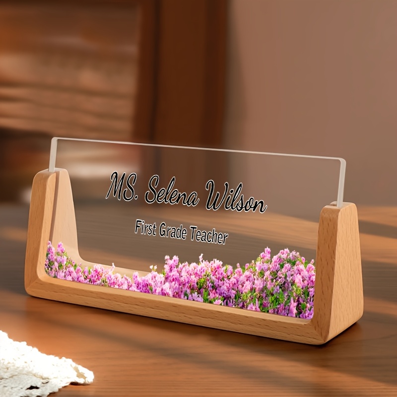 2d flat 1  acrylic nameplate with wooden     personalized desk name plate for office teacher colleagues elegant gift for leadership professional   decor cute desk decor teacher supply gift sleek     design