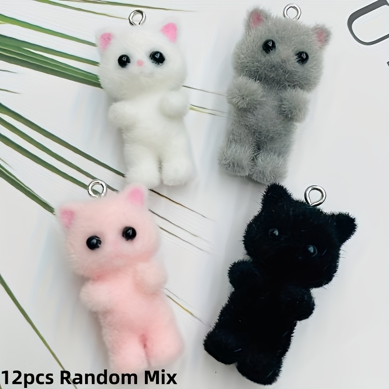 Image of 12pcs New High-quality Resin Flocked Cat Pendants, Suitable For , Earrings, Necklaces, Bracelets, Phone Charms, And Bag Accessories. A Gift For . Christmas Random Mix