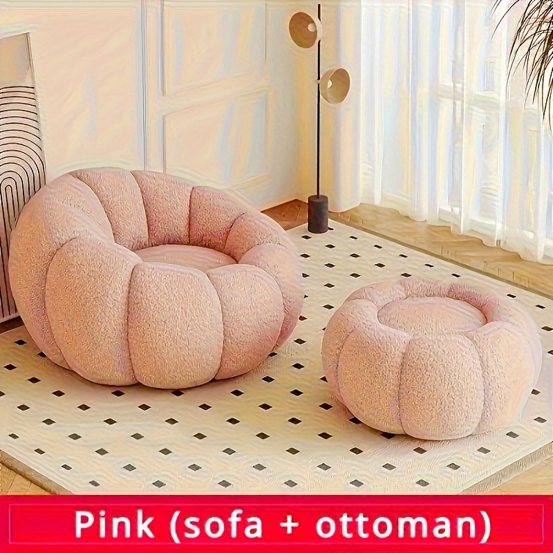 leniwa sofa + okrągły podnóżek zestaw 2 szt. –   i mobilna   wypełniona granulatem eps – nadaje się do leżenia lub spania, fotel w kształcie dyni, sofa z aksamitu z koziej skóry, jednoosobowa