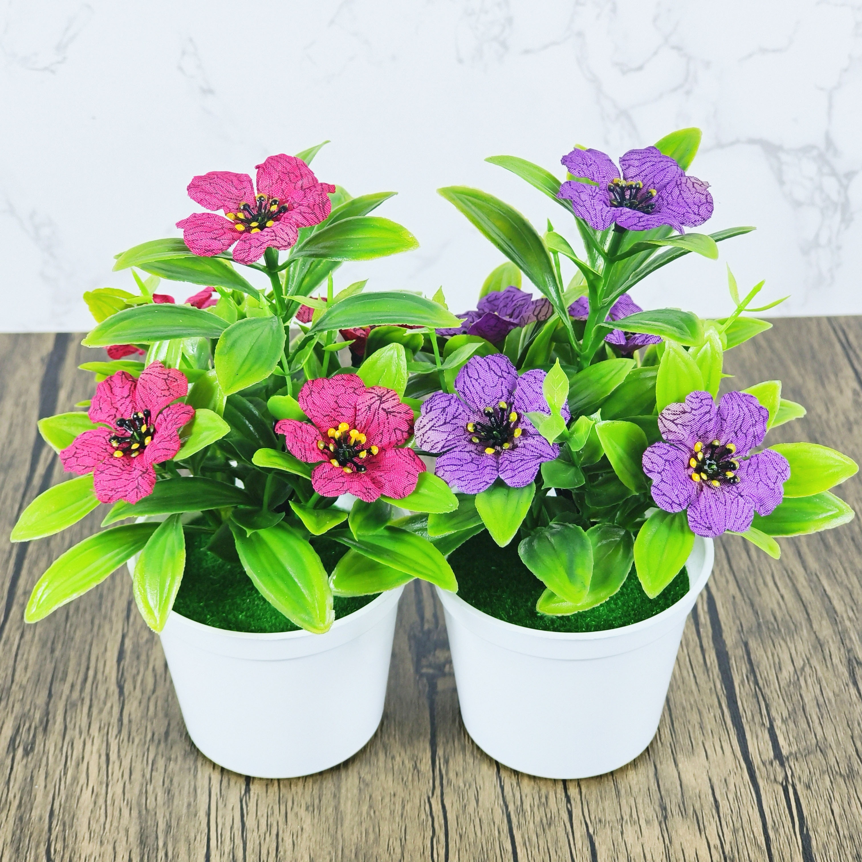 

2-pack Artificial Violet Potted Plants With Green Leaves, Birthday Home Decor, Plastic Tabletop Faux Flowers For Living Room, Christmas, Day, National Grandparents Day Decorations With Container