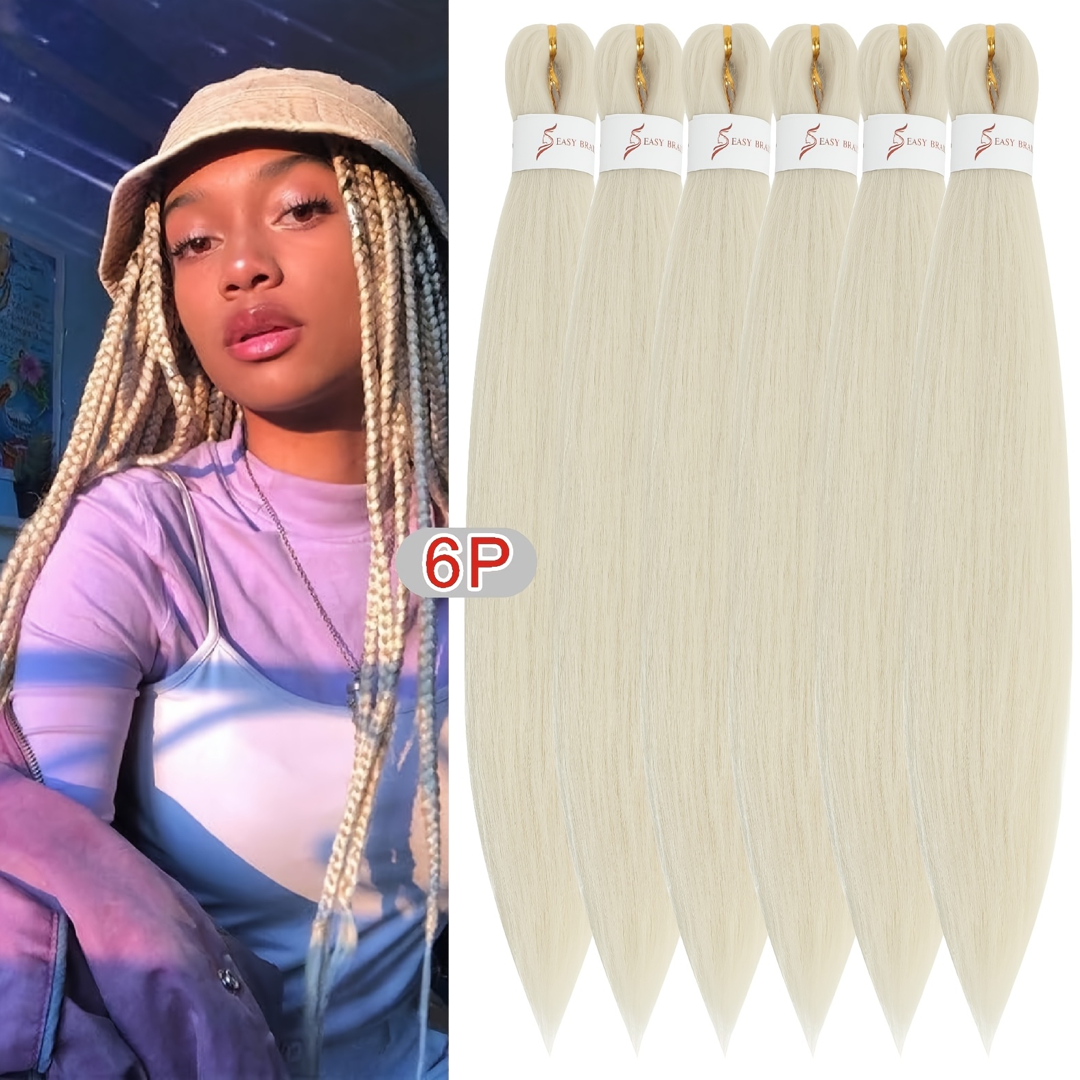 Image of 26-inch Pre-stretched Synthetic Braiding Hair Extensions, In , Perfect For For Jumbo Braids With A Golden Hue
