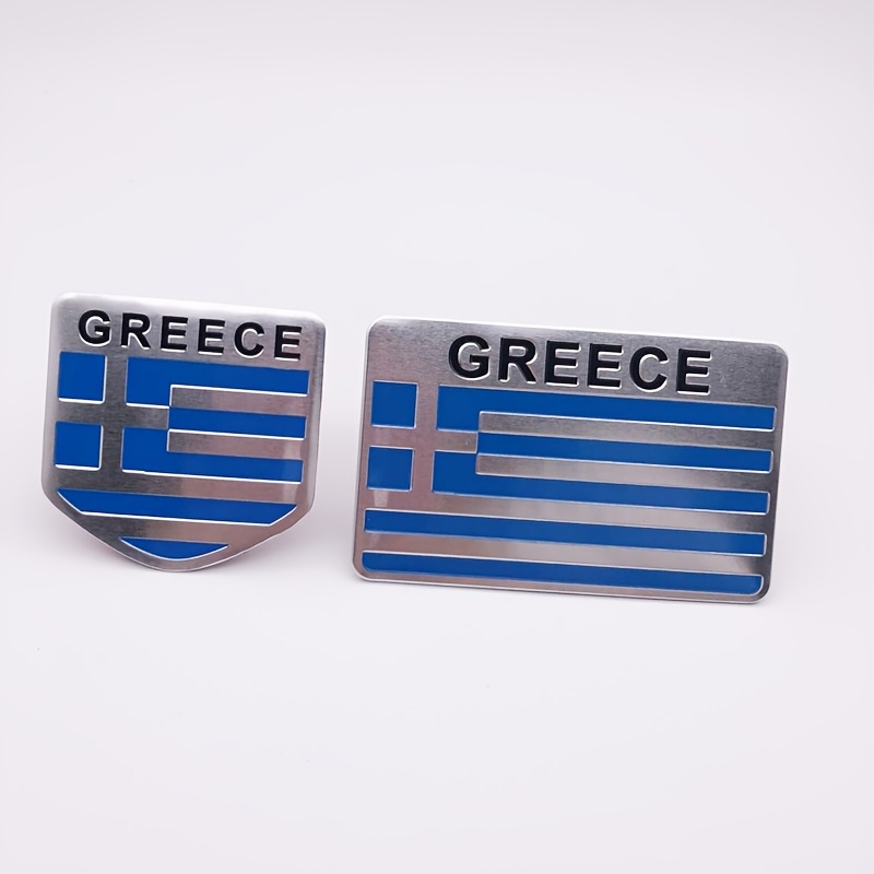 

2pcs Universal Self-adhesive Metal Car Emblems, Greece Flag Aluminum Alloy Vehicle Decals, -resistant Motorcycle Badge, Car Modification Plate For Use