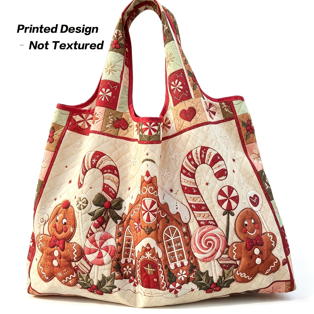 TEMU Women's Large Retro Nylon Tote Bag Suitable For Shopping, Camping & Gifts - Vintage European Print Handbag With Wrist Strap & Shoulder Strap,