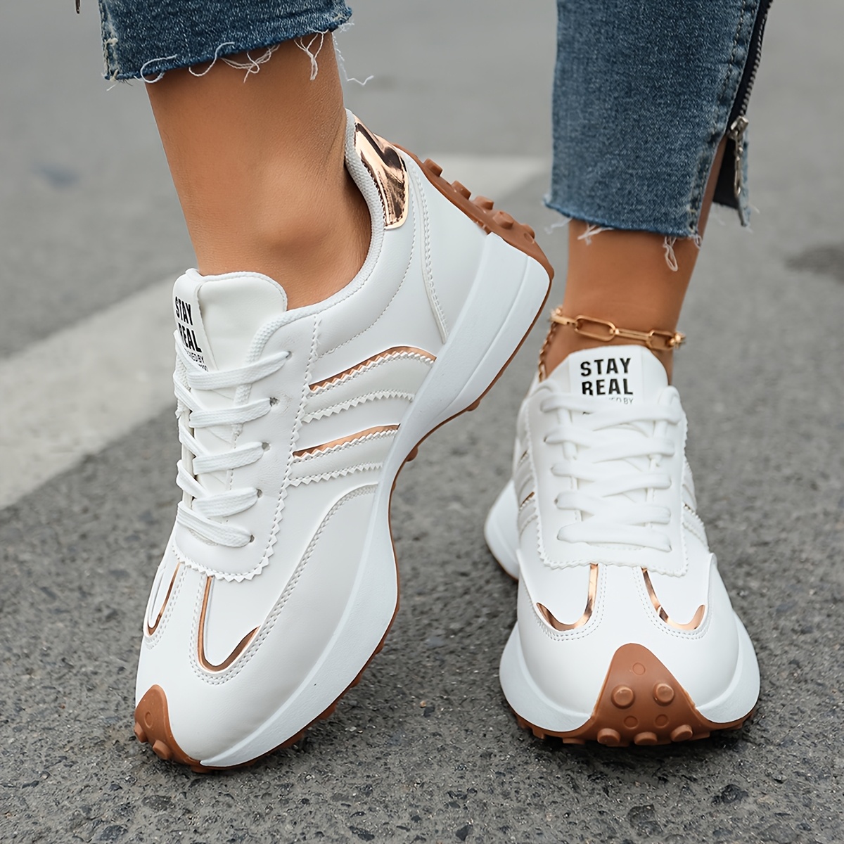 Golden Lace-Up Sneakers