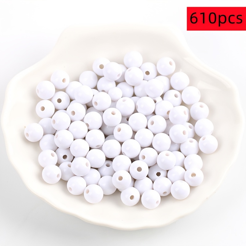 TEMU 610 pièces Perles rondes de 8 mm de couleur unie noires et blanches, fournitures de fabrication de bijoux en perles DIY, matériau acrylique,
