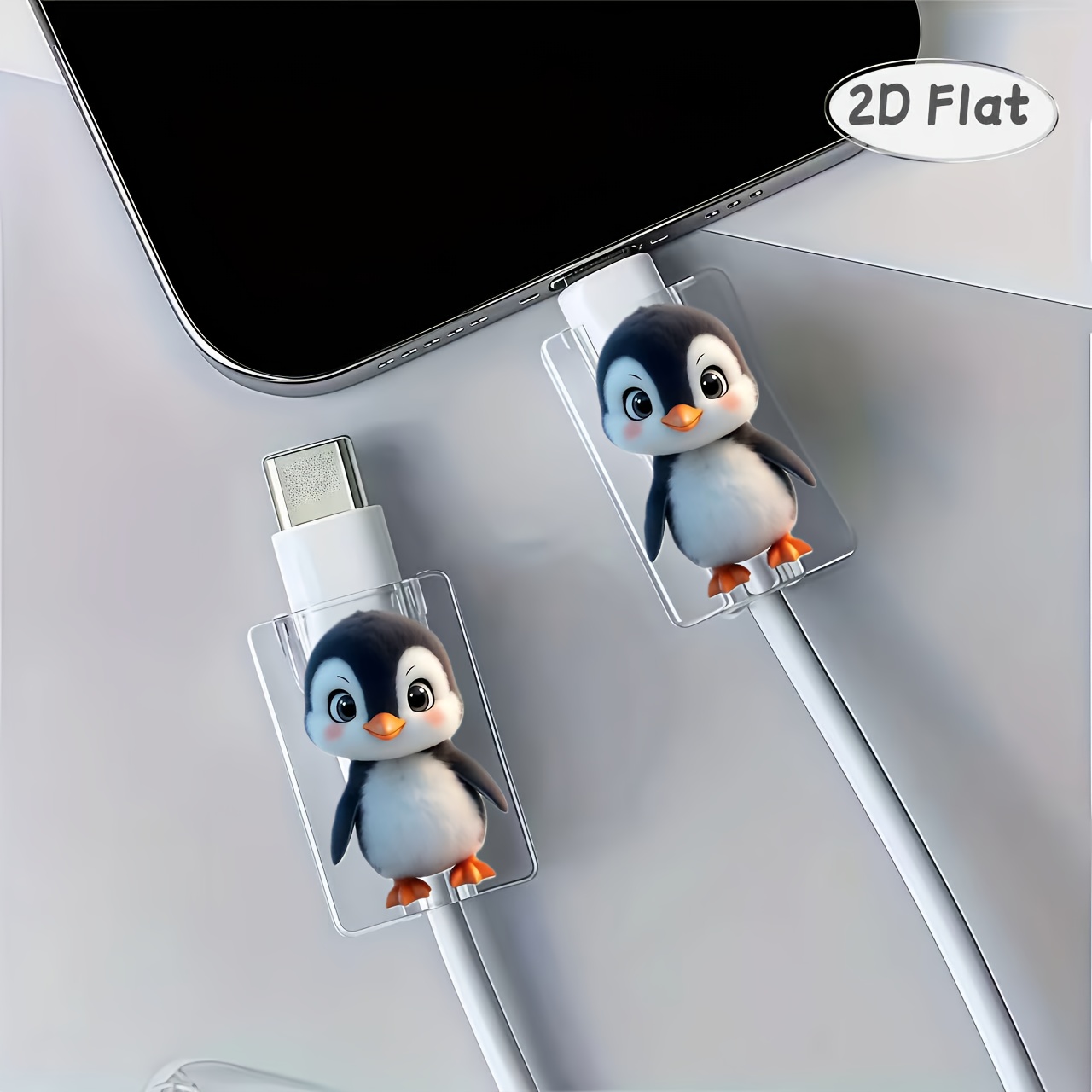 Image of 2d Flat 2pcs Penguin Protective Case, Anti-breakage, Type- Phone Protector, Beautiful And Durable, , Better Protection For Data Lines (no Charge), 2d Plane., 2d Flat
