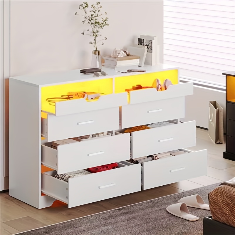 

White Chest Of Drawers For Bedroom, 6 Drawers Double Dresser With Pull-out Tray