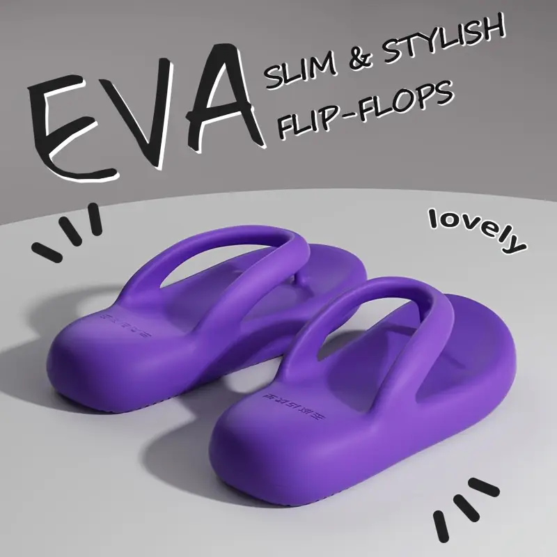 womens eva flip flops stylish comfortable thick sole beach sandals anti slip durable slip on footwear with flat heel purple non slip sandals casual summer footwear eva material Product details 2