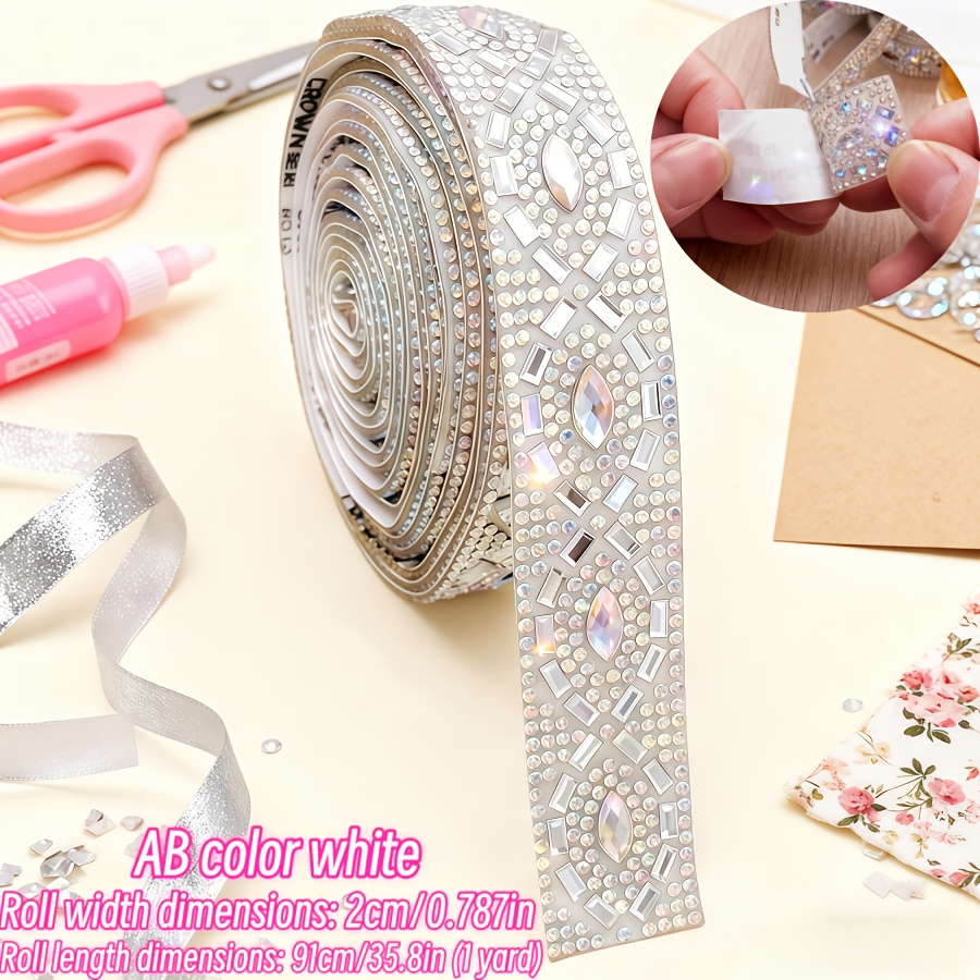 TEMU Bande de strass auto-adhésive 1 yard, patch appliqué couture pour vêtements, chaussures, chapeaux, décoration de cadeaux de fêtes, intérieur de