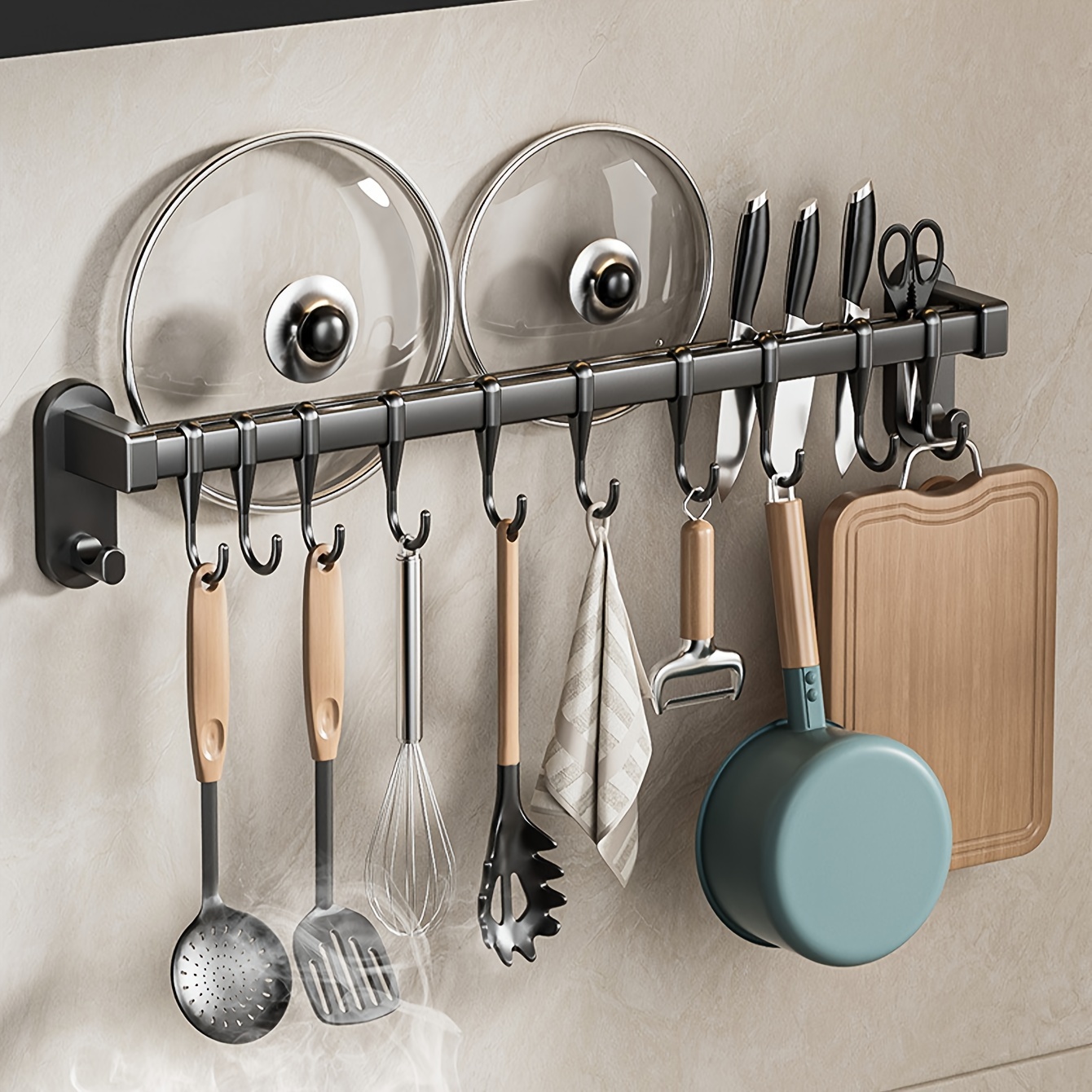 

Versatile Kitchen Organizer Rack - Chopsticks, Knives, Seasonings & More | With Adhesive Or Screws