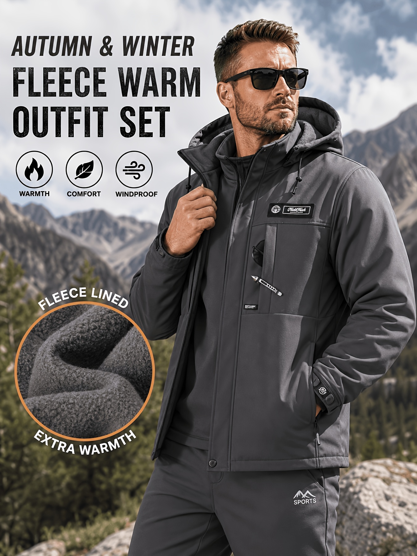 Men's Autumn Winter Thickened Fleece Tactical Set
