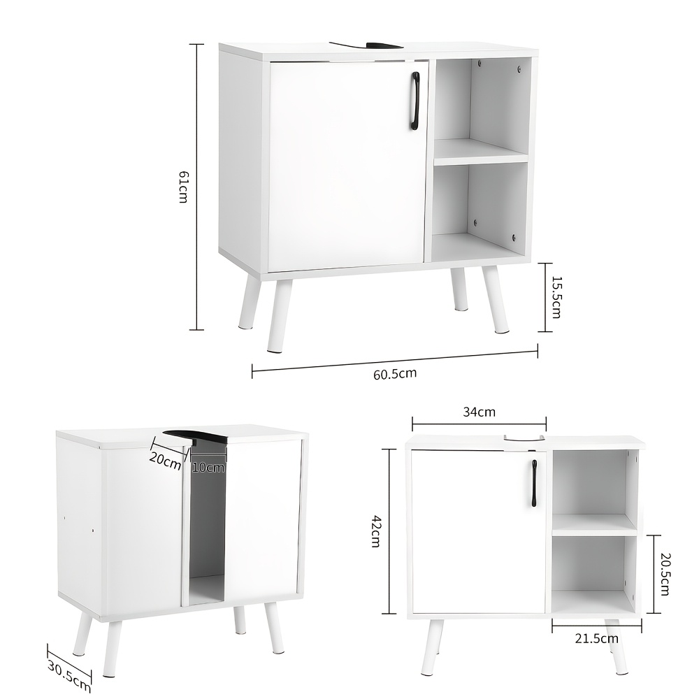Pedestal Sink Storage Cabinet Suitable For Bathroom Sink, White Under Sink Cabinet With 1 Door & 2 Compartments, Space- Compact, For Modern Bathrooms, -standing