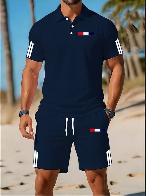 mens summer quick dry golf shirt set lightweight outdoor running and fitness breathable short sleeve and shorts 2pcs set