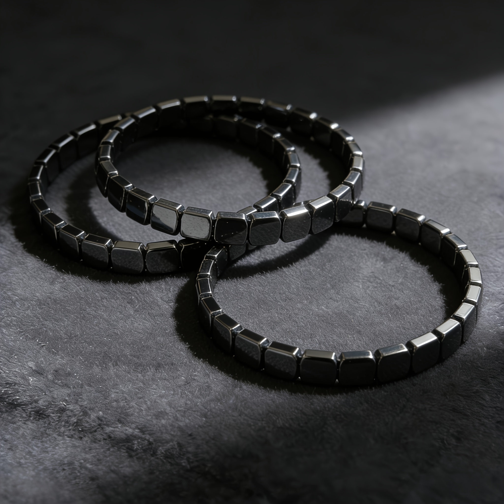 TEMU Natural Hematite Couple Bracelet 3pcs Set, Unisex Elastic Bead Jewelry, And Fortune, Exquisite Holiday Gift