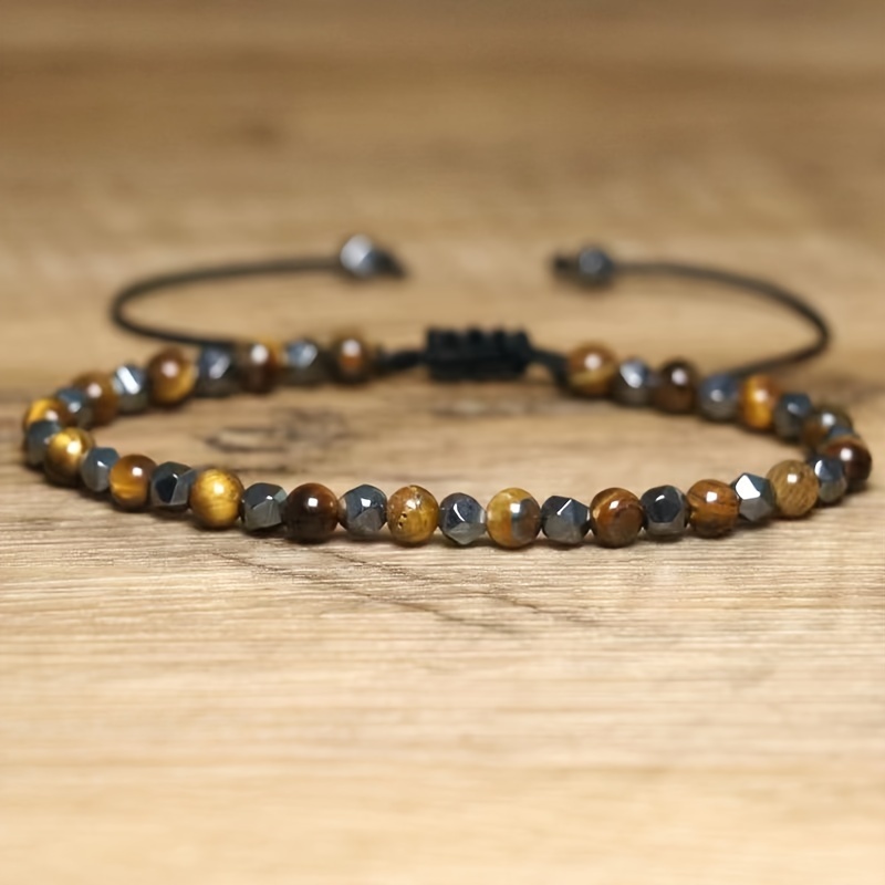 

Vintage Boho Tiger Eye Beaded Bracelet: Adjustable, Natural Stone, Perfect For Everyday Wear Or Gift Giving