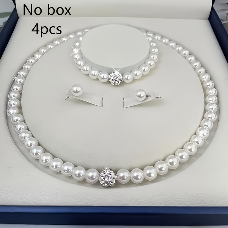 TEMU 3-teiliges Set: Halskette + Armband + Ohrringe. Eleganter und Schmuck mit funkelnden künstlichen Strassperlen-Akzenten an Halskette, Armband und