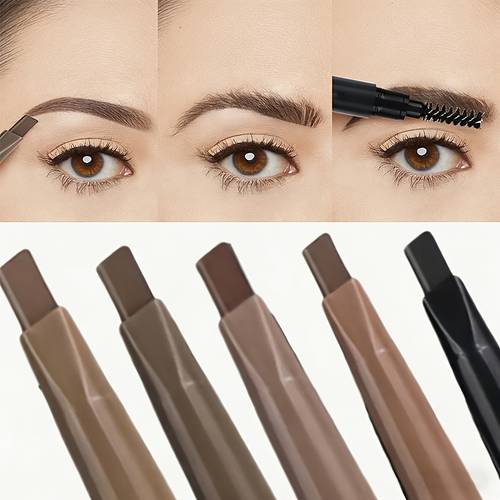 double ended waterproof eyebrow pencil with triangular tip to create natural eyebrow shape long lasting and resistant to smudging easy to apply with eyebrow brush for smudging suitable for types for daily and party makeup