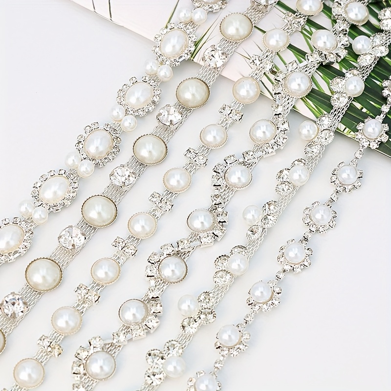 1 yard pearl trim chain rhinestones string applique fringe - Temu