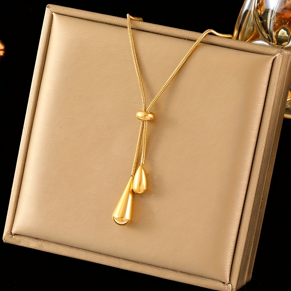 E-shop Neue modische, verstellbare Edelstahl-Halskette mit 18K Goldplattierung, hochwertige Tropfenquaste, geeignet für Damen - Ideal für , Zeremonie,