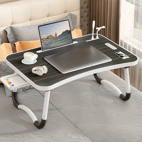 ultra large portable laptop bed table multi functional tray holder with cup holder and drawer usb fan and for eating reading and writing on beds sofas floors stable durable and foldable