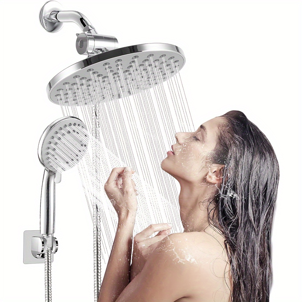 

Bosoner High Pressure 8" Shower Head And Handheld Shower Heads Combo, With 60" Hose, Punch-free, Dual Powerful Shower Spray Detachable With Holder, Regulator Fit For High, Low Water Flow