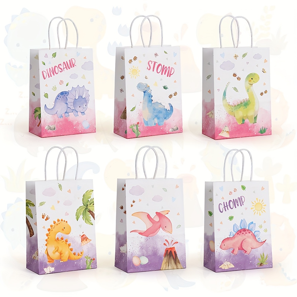 

Set, Dinosaur Party Favor Bags With Handles, Cartoon Dinosaur Paper Gift Wrap Bags, Gift Bags For Dinosaur Theme Birthday Party Supplies