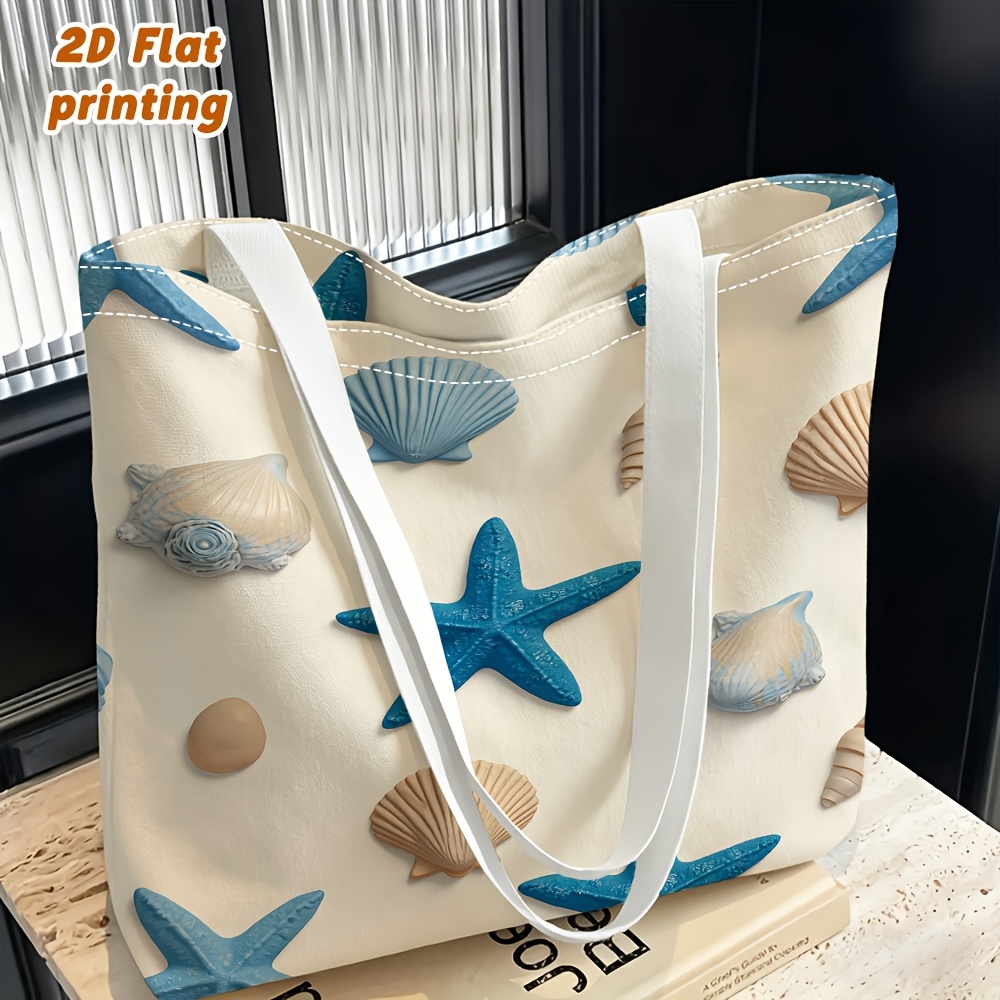 TEMU 1pc Starfish Shells Pattern Print Women's Shoulder Bag, Crossbody Bag Hand/backpack Dual-use Reusable, Exquisite , Lightweight Large Capacity
